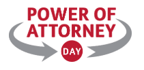 Power of Attorney Day logo with red text and gray curved arrows around a red circular badge.