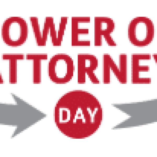 Power of Attorney Day logo with red text and gray curved arrows around a red circular badge.